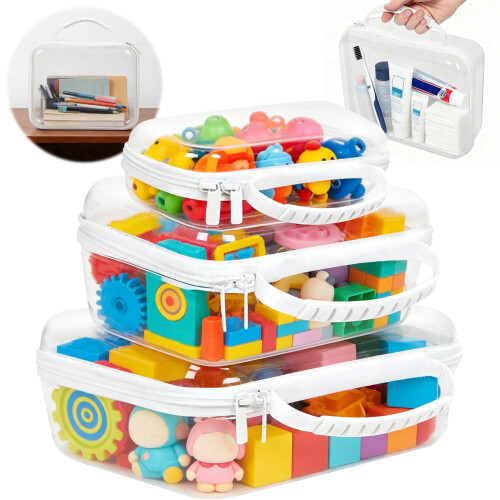 Set de 3 huse transparente cu fermoar, rigide