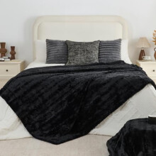 Black Faux Fur Blanket 60x80in, 3D Marble Texture, Soft Cozy Plush, Warm Fleece, Christmas/Birthday Gift for Men/Dad, Compatible with All Beds
