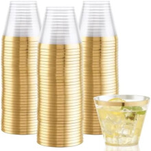 Gobelets en plastique transparent de 255 ml avec bordure dorée (200 pièces)