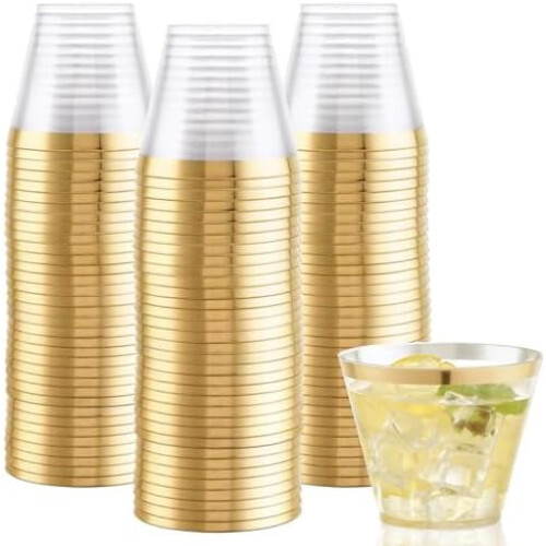 9oz klare plastkopper med gullkant (200 stk)