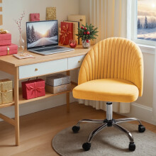 Home Office Chair Adjustable Vanity Chairs Mid Back Rolling Task Chairs for Bedroom, Living Room or Study, Yellow