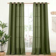 Olive Linen Curtains 52x95", 2 Panels, Dark Green Semi-Sheer, Bronze Grommets, Floor-Length for Living Room, Bedroom, Dining – Compatible with