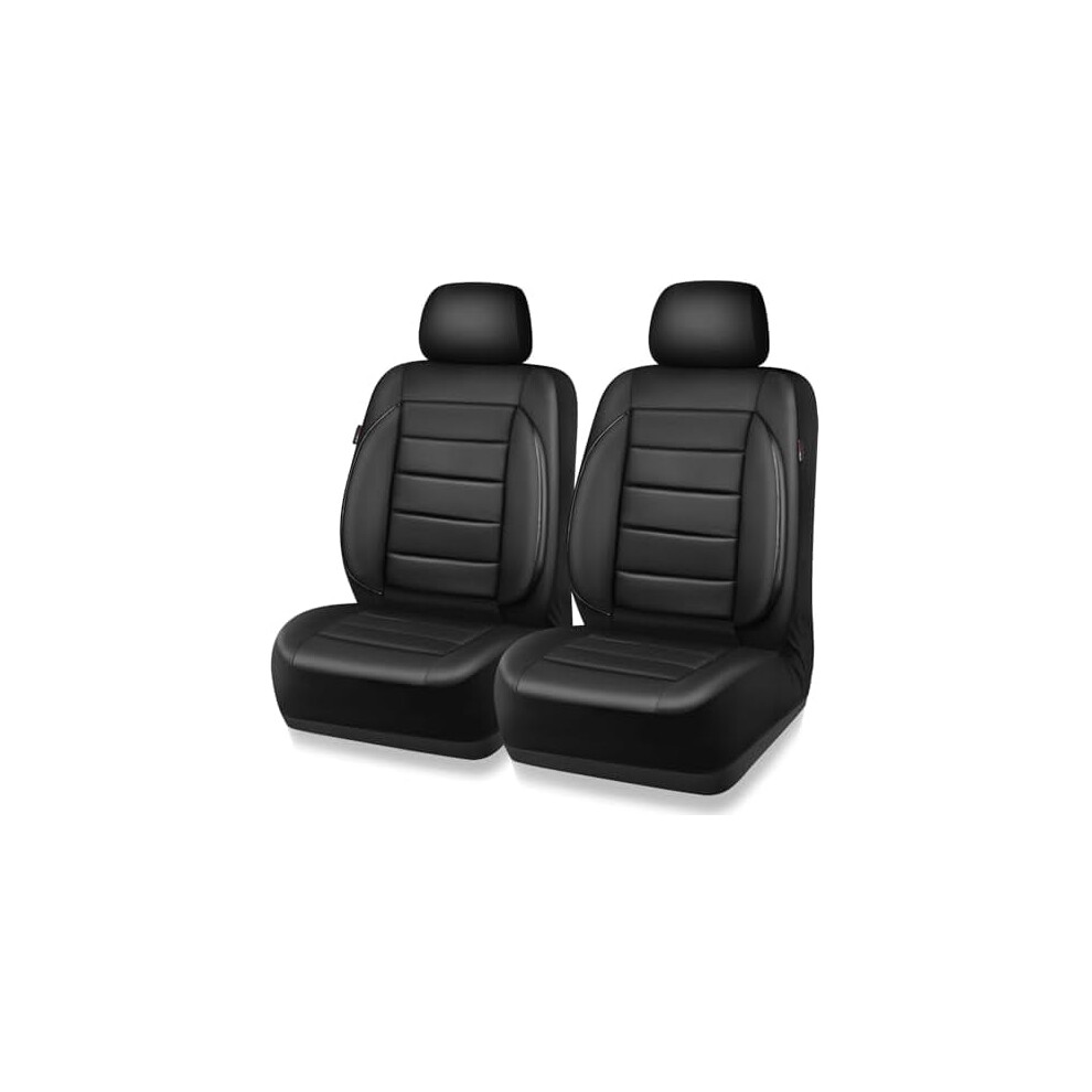 Faux Leather 3D Foam Car Seat Covers (Front Only, 2 Pcs), Universal Fit For Trucks/Vans/Suvs/Sedans, Airbag Compatible, Solid Black 9085618274495