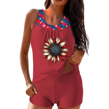 Costume da bagno tankini da donna per il Giorno dell'Indipendenza - Stampa bandiera americana - Set da 2 pezzi con canotta e pantaloncini,