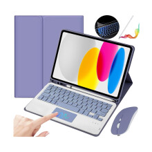 Stijlvolle paarse hoes met toetsenbord, muis en stylus, compatibel met iPad 10e generatie 10.9 inch - Ultieme bescherming en functionaliteit.