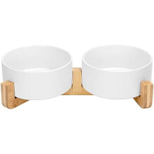Gamelle en céramique pour animaux de compagnie avec support en bois 810 ml