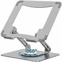 Suport pentru laptop rotativ la 360, înălțime și unghi reglabile, suport metalic pliabil pentru laptopuri de 10-15,6", gri argintiu