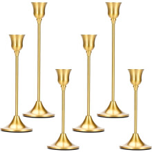 Conjunto de 6 castiçais cônicos em latão dourado, estilo vintage-moderno.