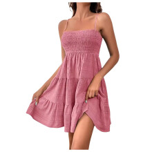 Elegante damesjurk, effen kleur, mouwloos, off-shoulder, met ruches aan de zoom, mini-jurk met sexy bandjes, geschikt voor dagelijks gebruik en