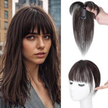 Extensiones de cabello 100% humano real, flequillo con clip 360, flequillo ligero para mujer, flequillo francés con clip para uso diario.