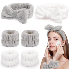 Spa-Stirnbänder für Damen mit passendem Armband-Set – Weiche, elastische Haarbänder aus Korallenvlies, kompatibel mit Gesichts-Make-up und