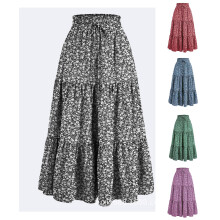 Falda larga, faldas para mujer, falda de verano informal con estampado y cintura elástica hasta la pantorrilla, color gris, talla XL.