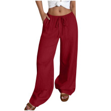 Pantaloni sport pentru femei, culoare solidă, cu șnur, talie elastică, ondulați, casual, din nailon spandex, mați, cu buzunare, S-2XL