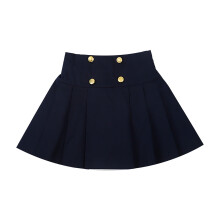 Girls' Pleated School Uniform Skirt, Dark Blue, High-Waisted A-Line Skater Skirt, Breathable, Compatible with Kids' Sizes 130