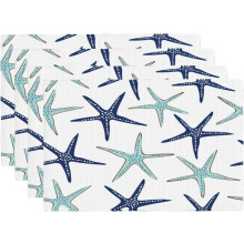 Jogo de 4 jogos americanos com estampa de estrela-do-mar costeira, 45,7 x 30,5 cm (18 x 12 polegadas)