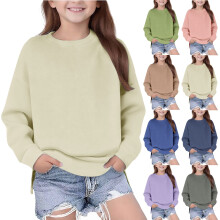 Kukoosong Flickor Långärmade Tröjor Småbarn Flickor Höstkläder Rund Hals Enfärgade Hoodies Fleece Tröjor Toppar För 13 År