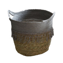 KALLORY1 Pot de fleurs rond en rotin style nordique, décoration intérieure et extérieure, 30 x 28 cm
