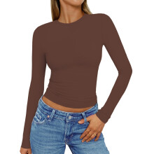 Camisetas de manga larga para mujer, de tacto suave, cuello redondo, corte ajustado, básicas e informales para salir.