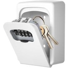 Wall-Mounted 4-Digit Key Lock Box, 5-Key Capacity, Indoor/Outdoor Use – White (1 Pack)