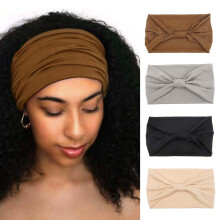4 diademas anchas para mujer, turbante bohemio para yoga, color negro.