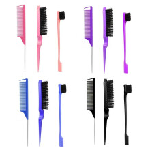 Rose Red 3Pcs Slick Back Hair Brush Set Bristle Hair Brush Brush Teasing Comb for Women Baby Kids Black Hair