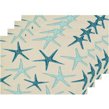 Sets de table bleu foncé à motif étoiles de mer, en toile de jute kaki lavable et isolante (30 x 45 cm), lot de 4