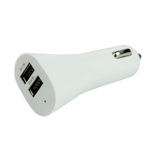Carregador veicular multifuncional com design de trombeta e duas tomadas USB de 12V/24V (branco)