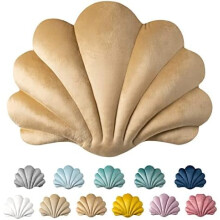 Ashler 3D Shell-Shaped Throw Pillow, Soft Velvet Insert, Light Brown, 14x11", Pack of 1