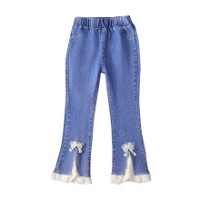 Girls Jeans Flare Leg Heart Embroidery Hem Stretchy Elastic Waist Comfy Denim Pants for Girls 8-16 Years Fall Winter Casual Wear