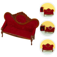 Mini divano vintage in legno rosso per casa delle bambole, 14x10,2x4,5
