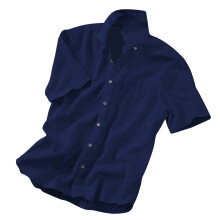 Jaqueta casual masculina de manga curta com lapela, em algodão e linho, cor sólida.