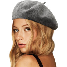 Boina de lana, gorro de invierno cálido de estilo francés de color liso para mujeres y niñas (1 unidad)