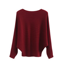 Pull d'hiver grande taille en maille pour femme, coupe ample, manches longues chauve-souris, col rond orné de perles, bordeaux, compatible avec les