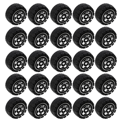 90Pièces Roues DIY Noires Pour Jouets Enfants Assemblage Voitures