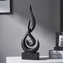 Estátua de Chama Negra Decorativa, Estilo Minimalista Moderno, 39 cm de altura