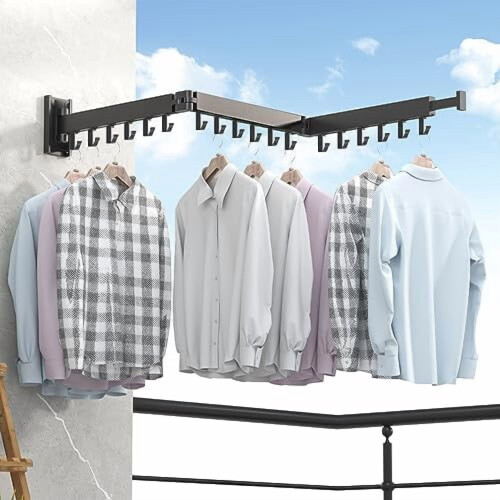 Wall-Mount Retractable Clothes Drying Rack, Tri-Fold, Dark 1