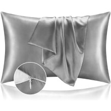 Set van 4 satijnen kussenslopen – Grijs, kingsize, met ritssluiting