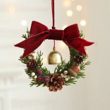 Guirlanda de Natal com Laços, Sinos, Pinhas e Galhos – Decoração de Natal para Portas e Paredes (Interior/Exterior),
