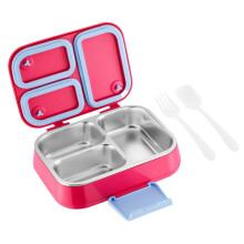 Boîte à lunch Bento à 3 compartiments en acier inoxydable, compatible micro-ondes, isotherme, 21,6 x 17,3 x 7,6 cm, rose vif – Idéale pour le