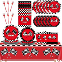 Conjunto de louça para festa temática de carros de corrida, 98 peças