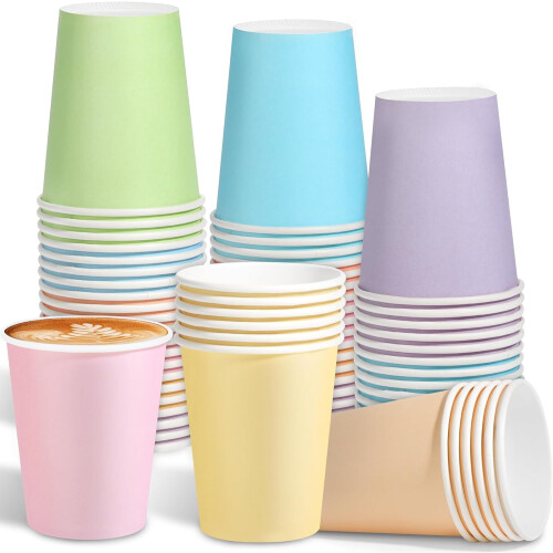 72 Copos de Papel Arco-Íris Pastel de 9oz