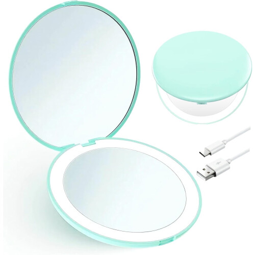 Mini miroir LED avec grossissement 1x et 10x, vert menthe
