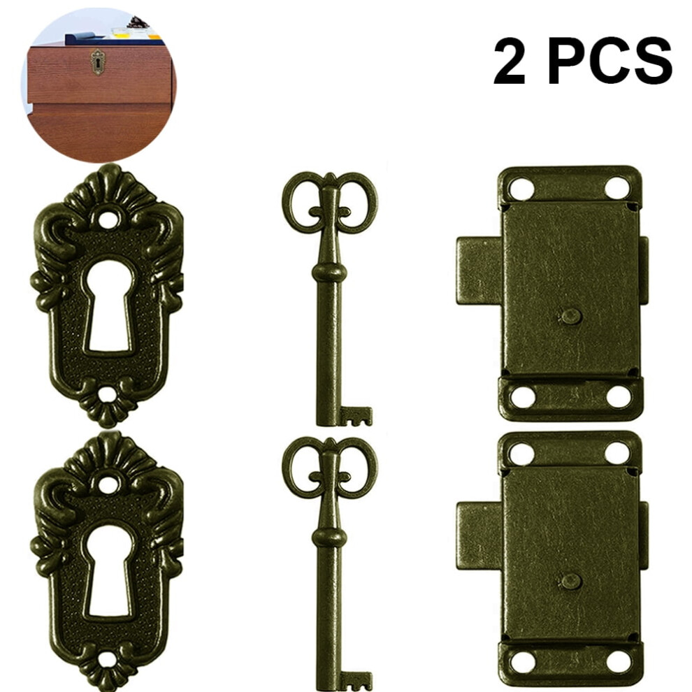 2 Sets Skeleton Key Lock Decorative Antique Brass Cabinet Lock With Key For Chest Cupboard Furniture 9180479166788