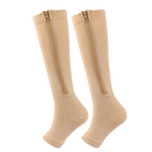 Calze a compressione fino alla coscia con cerniera e punta scoperta, calze a compressione alte fino alla coscia, traspiranti, per uomo e donna,