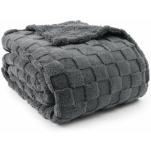 Twin Fleece Blanket 66x90", Soft Checkered Jacquard Flannel, No Shedding/Pilling, Cozy Dark Grey Winter Blanket for Aesthetic Room Decor