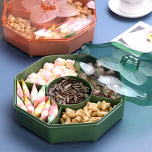Caja de plástico verde para aperitivos con 6 compartimentos
