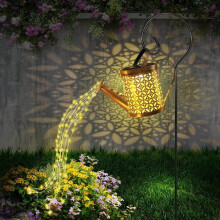 Luzes solares de cordão com regador de metal vintage para decoração de jardim