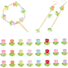 Glasblumenperlen für die Schmuckherstellung, 100 Stück durchscheinende lose Perlen für Armband-DIY, Bastelgeschenk zum Muttertag (1 Set) DSF