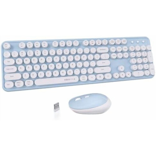 Conjunto de teclado e mouse sem fio com teclas redondas retrô.