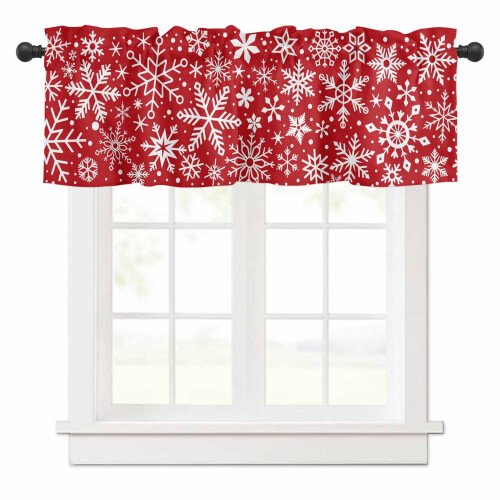 Röd snöflingegardin 142x43 cm
